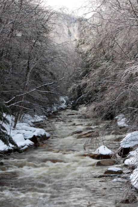 After the ice storm, water cascades down the Roaring Branch at the base of the Green Mountains. After the ice storm, water cascades down the Roaring Branch at the base of the Green Mountains.