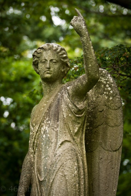 This Mt. Auburn angel appears to be signaling the beer vendor at Fenway for a cold one. GO SAWX!